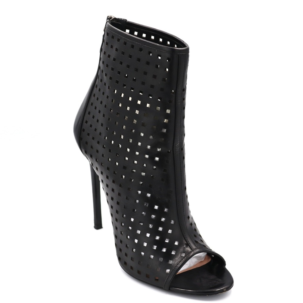 Barbara Bui Open Toe Booties Black Perforated Leather Size 40 Ankle Boots